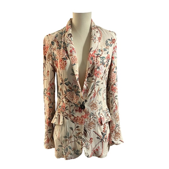Zara Floral Blazer in Cream and Pink - Picture 1 of 3